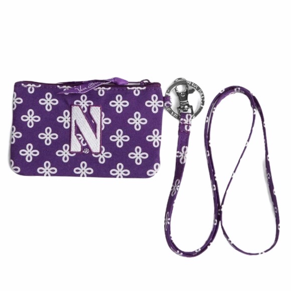 Vera Bradley Northwestern University Zip ID and Lanyard Purple White - Picture 5 of 5